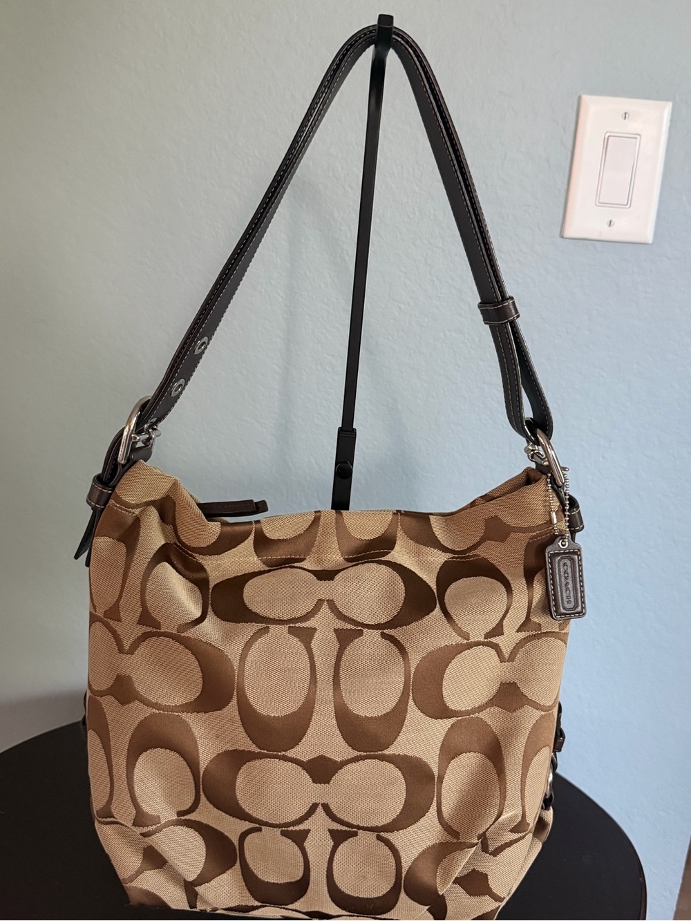 Coach Brown and Tan Signature Hobo Shoulder Bag